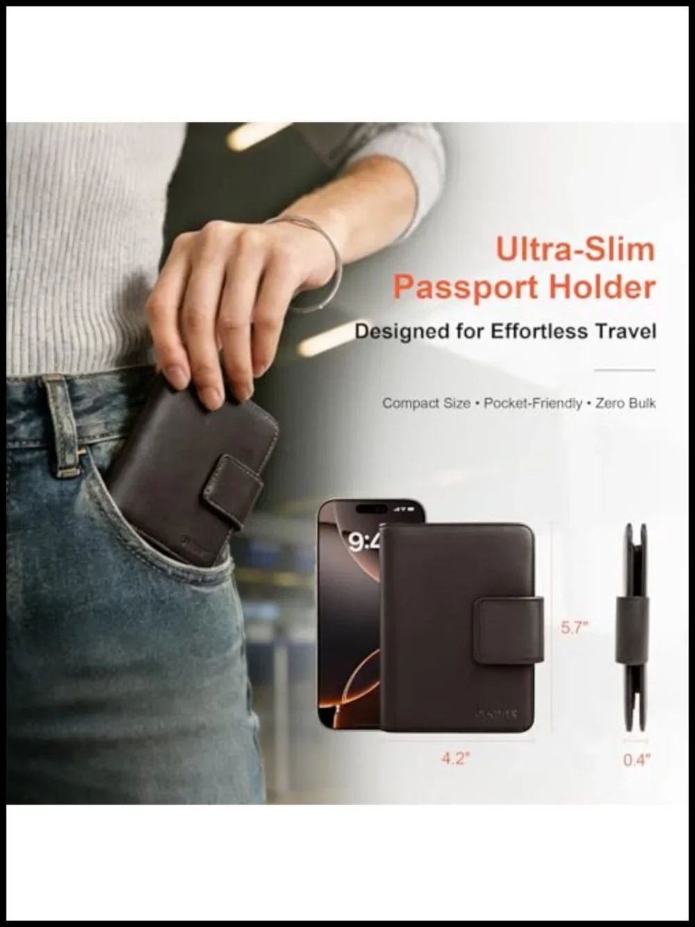 Full-Grain Leather Passport Holder with Hidden AirTag Slot RFID Blocking Travel